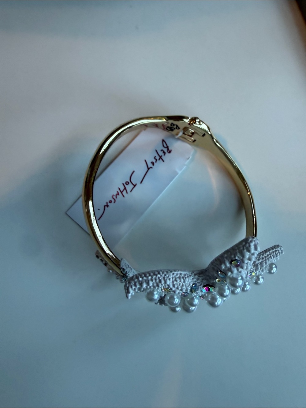 Betsey Johnson Crystal & Pearl Starfish Bracelet - Gold Tone - Picture 5 of 5